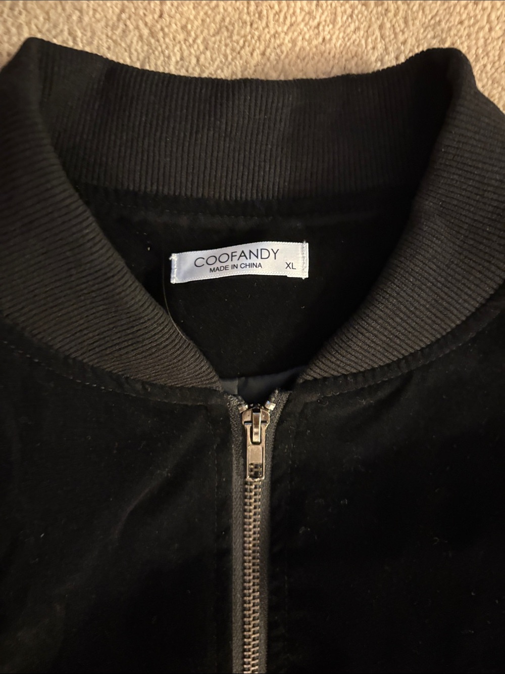 Coofandy Black Men’s Bomber Jacket - Classic Ribbed Collar